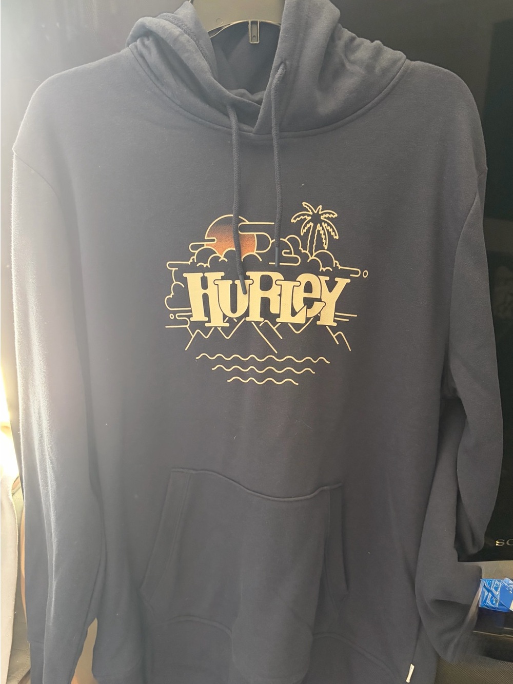 NWT !Hurley Navy Graphic Hoodie with Sunset Logo